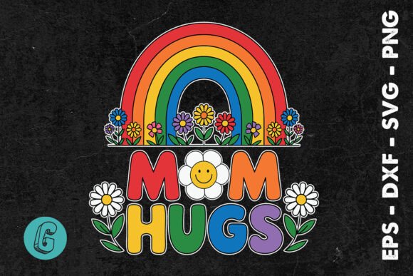 Mom Hugs Groovy Flower Pride Rainbow SVG for Crafts & Graphics