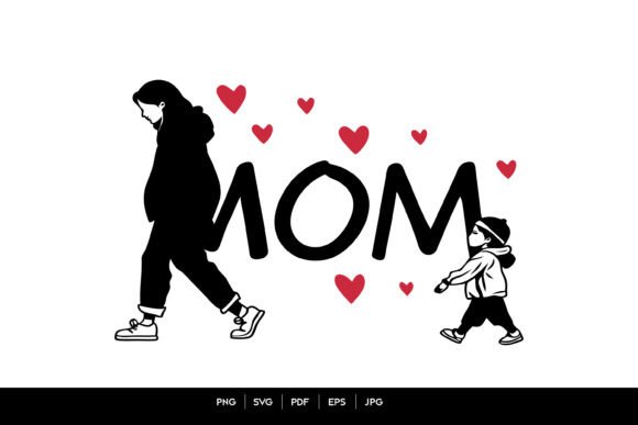 Mom Walking with Child Graphics for Crafts