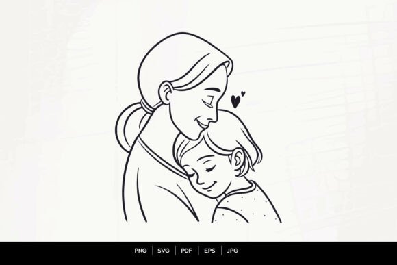 Mother Child Hug Line Art for Crafts and Graphics